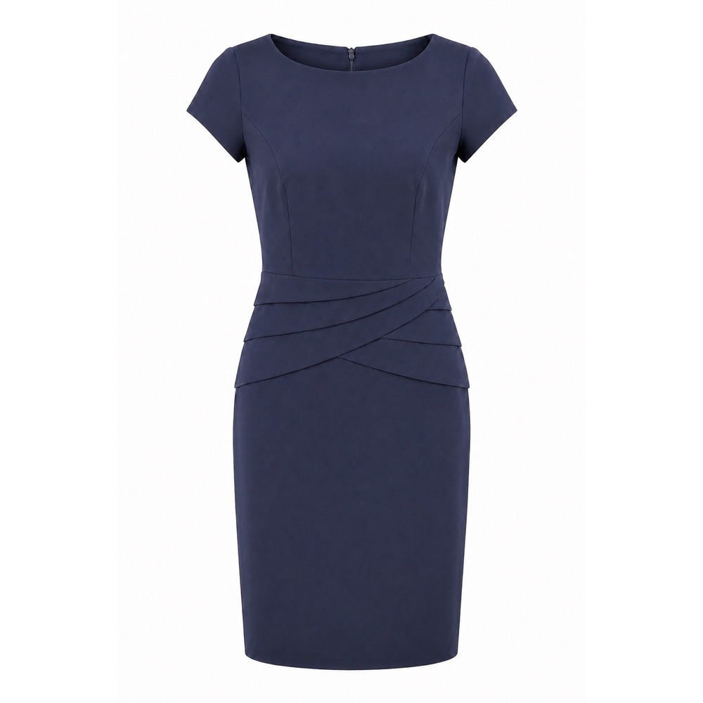 Vintage Y2K 9 & Co Navy Ruched Sheath Career Dress Deadstock Size 4 Classic LBD